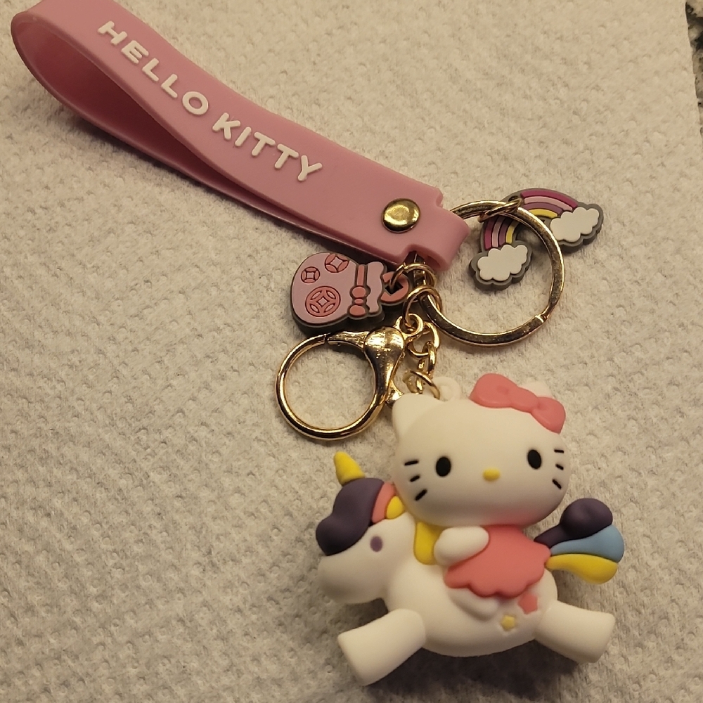 Hello Kitty Keychain Charm Gift  Pink White Unicorn Wristlet Kawaii Gift Cute